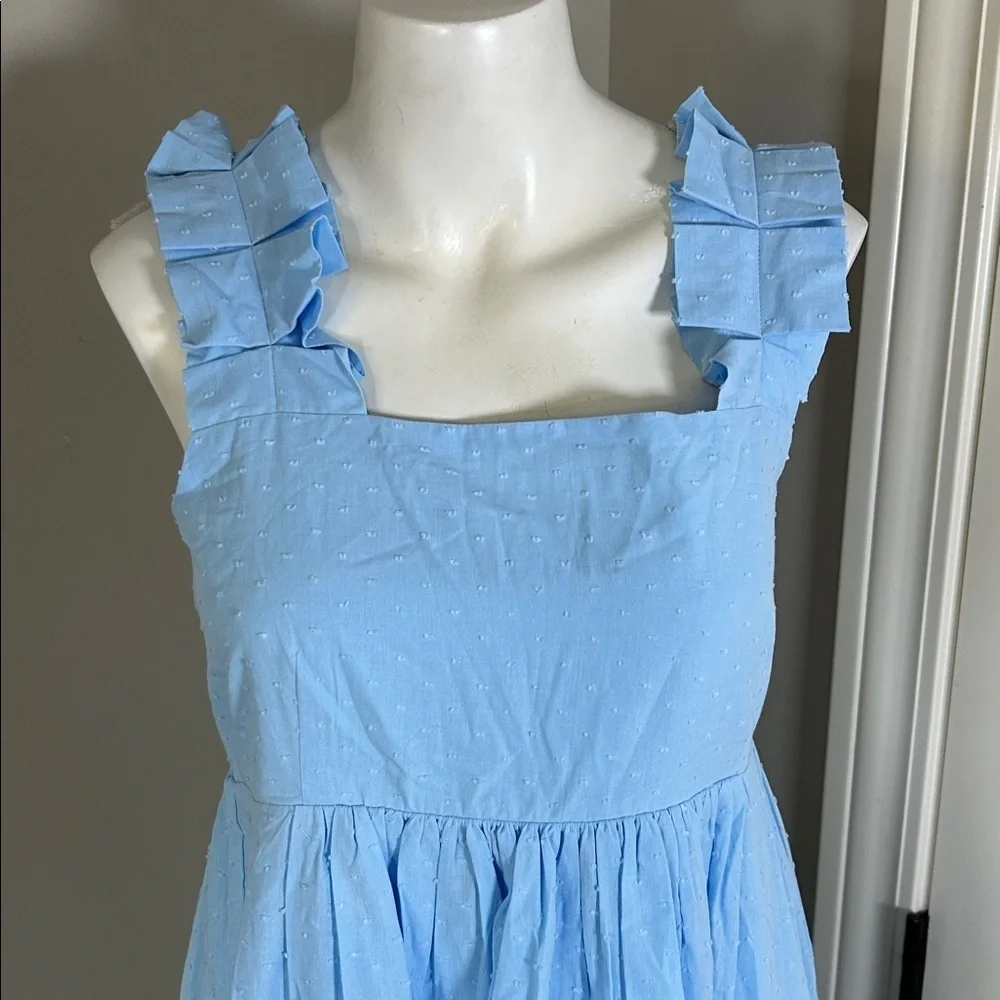 Lake Pajamas Lolly Dress in Morning Blue Swiss Dot Midi Pockets Sz S NEW - Picture 6 of 15
